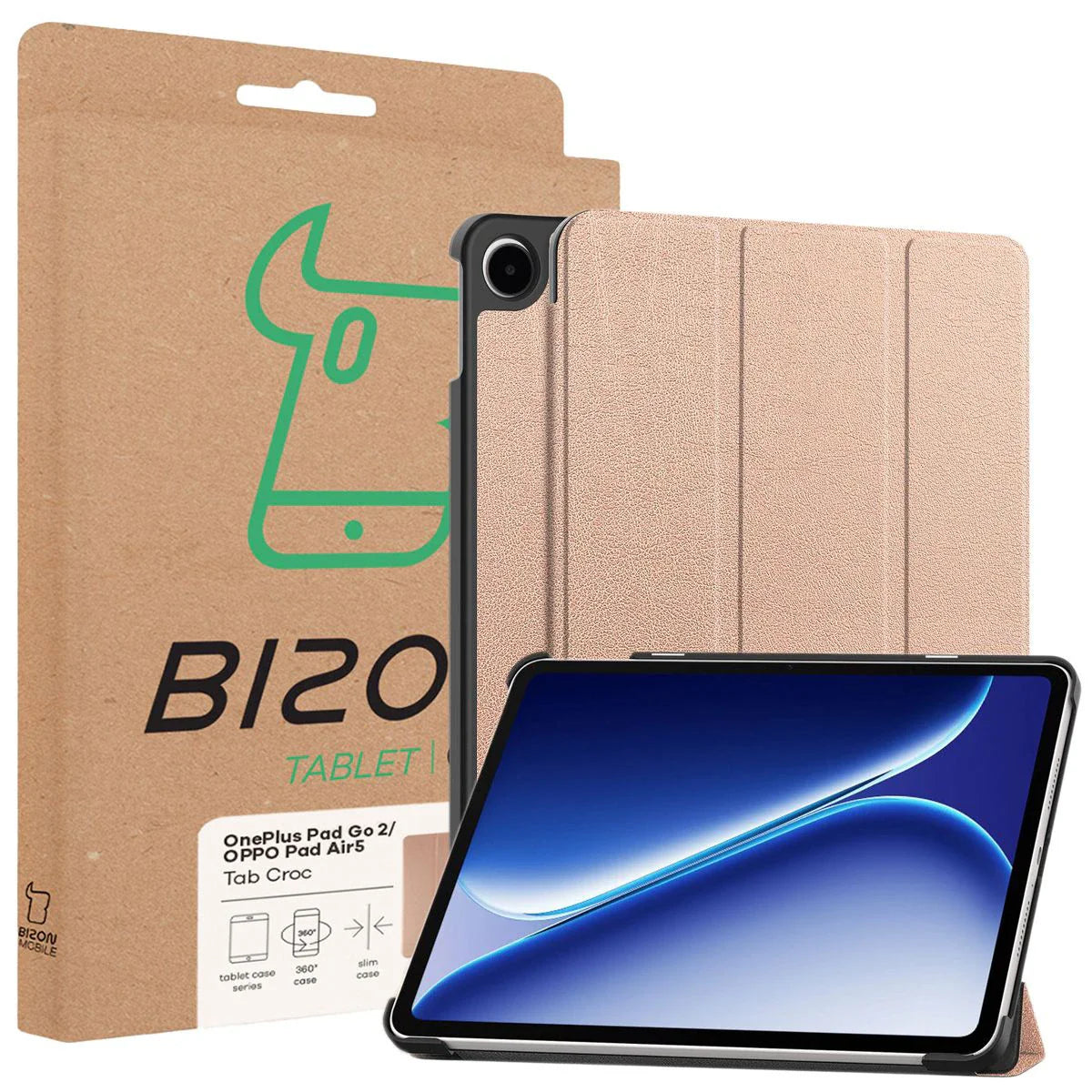 Schutzhülle für OnePlus Pad Go 2 / Oppo Pad Air5, Bizon Case Tab Croc, Rosegold