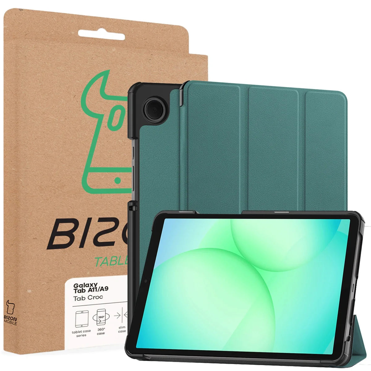 Schutzhülle für Galaxy Tab A11 / A9, Bizon Case Tab Croc, Dunkelgrün