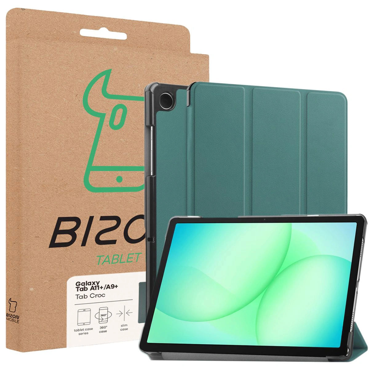Schutzhülle für Galaxy Tab A11 Plus / A9 Plus, Bizon Case Tab Croc, Dunkelgrün