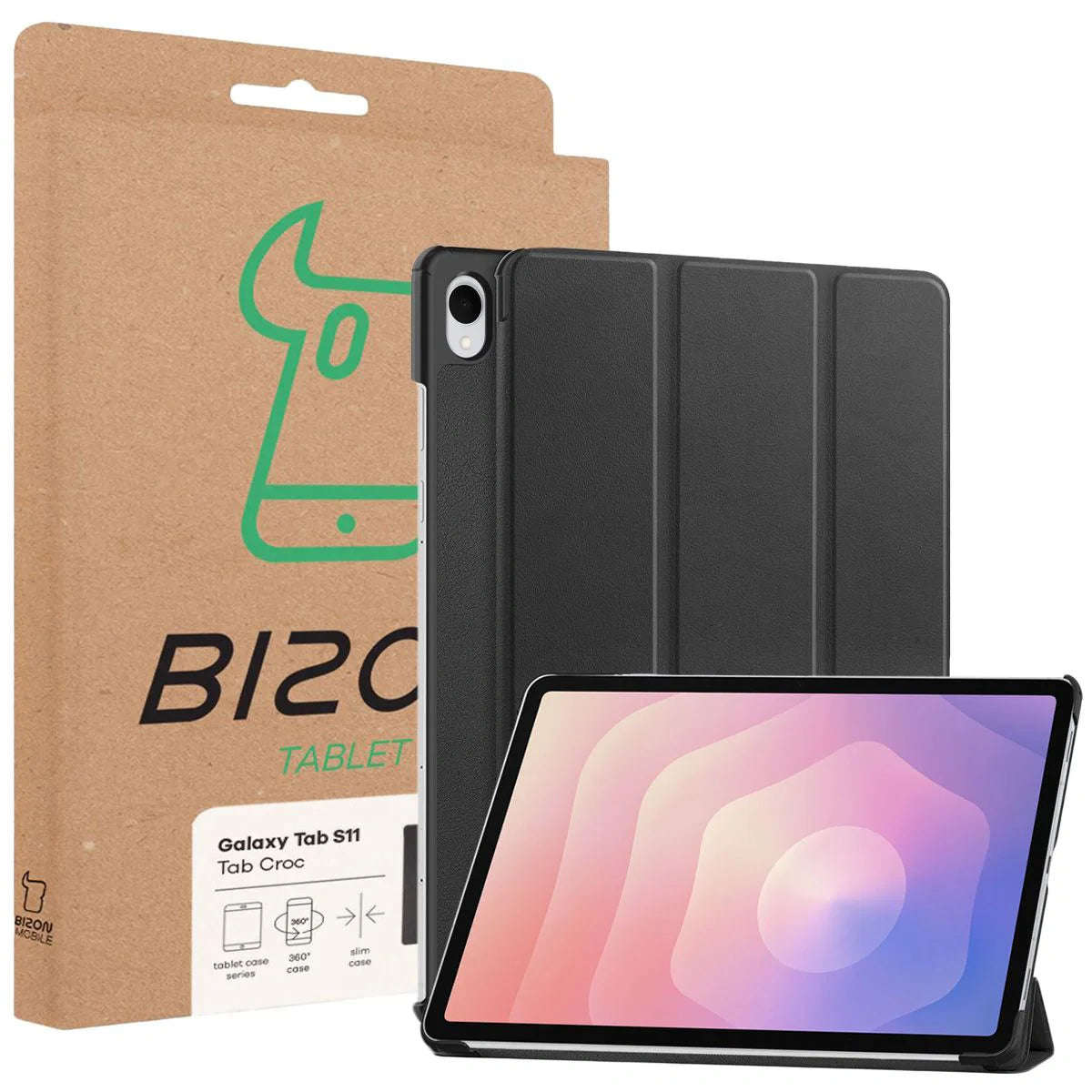 Schutzhülle für Galaxy Tab S11, Bizon Case Tab Croc, Schwarz