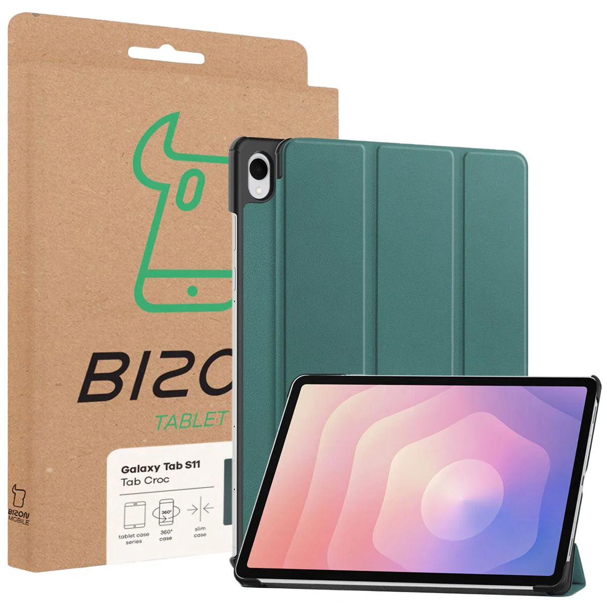 Schutzhülle für Galaxy Tab S11, Bizon Case Tab Croc, Dunkelgrün