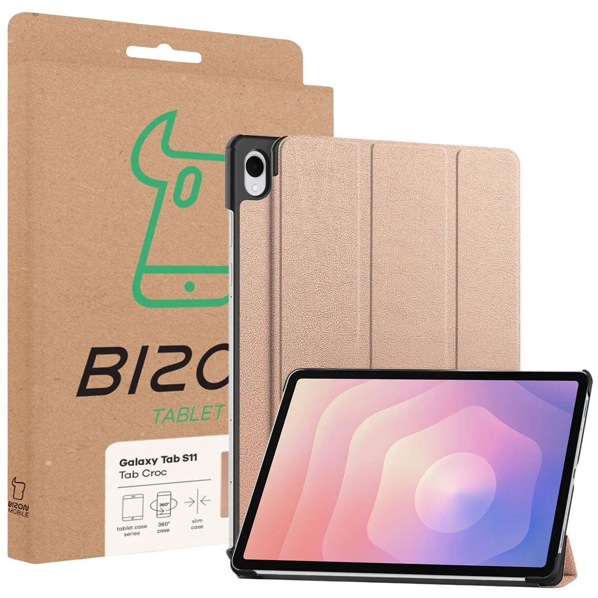Schutzhülle für Galaxy Tab S11, Bizon Case Tab Croc, Rosegold