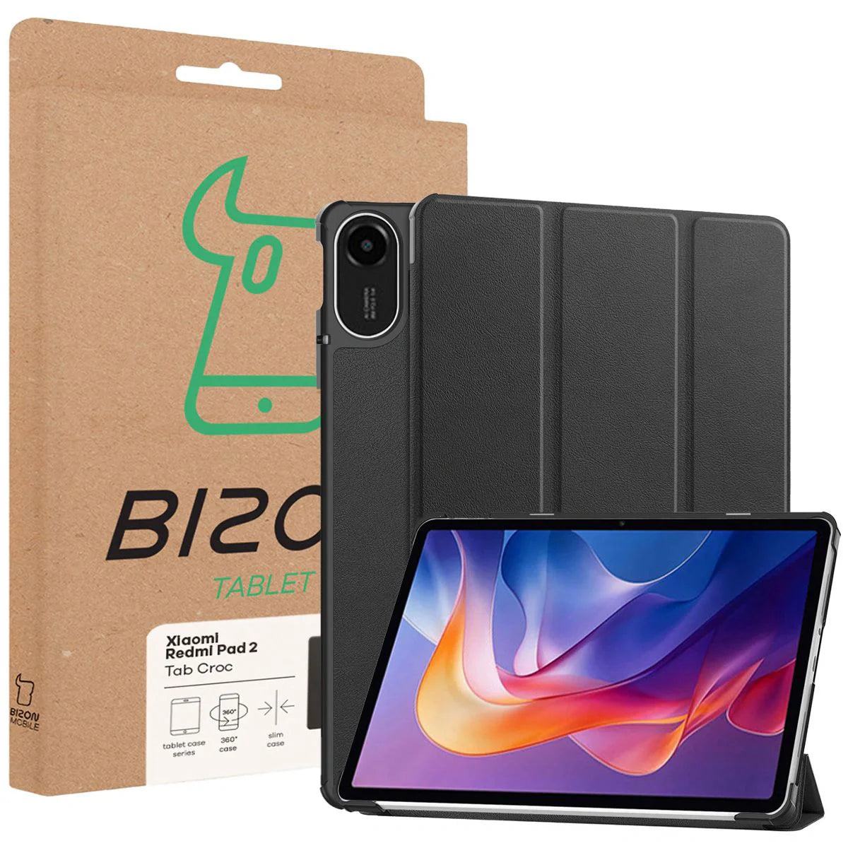 Schutzhülle für Xiaomi Redmi Pad 2, Bizon Case Tab Croc, Schwarz