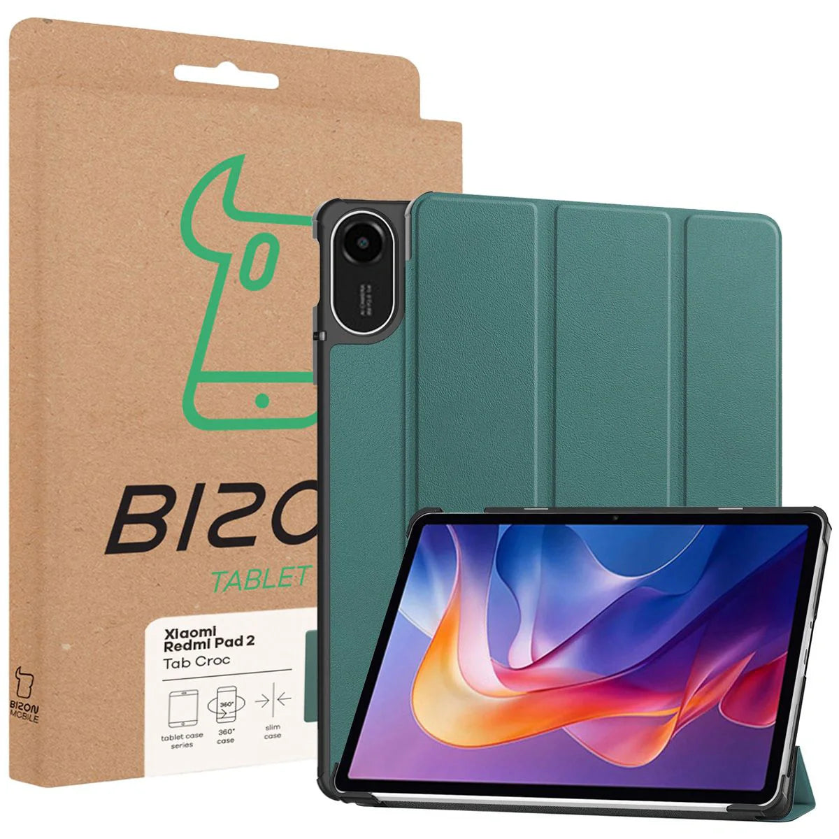 Schutzhülle für Xiaomi Redmi Pad 2, Bizon Case Tab Croc, Dunkelgrün