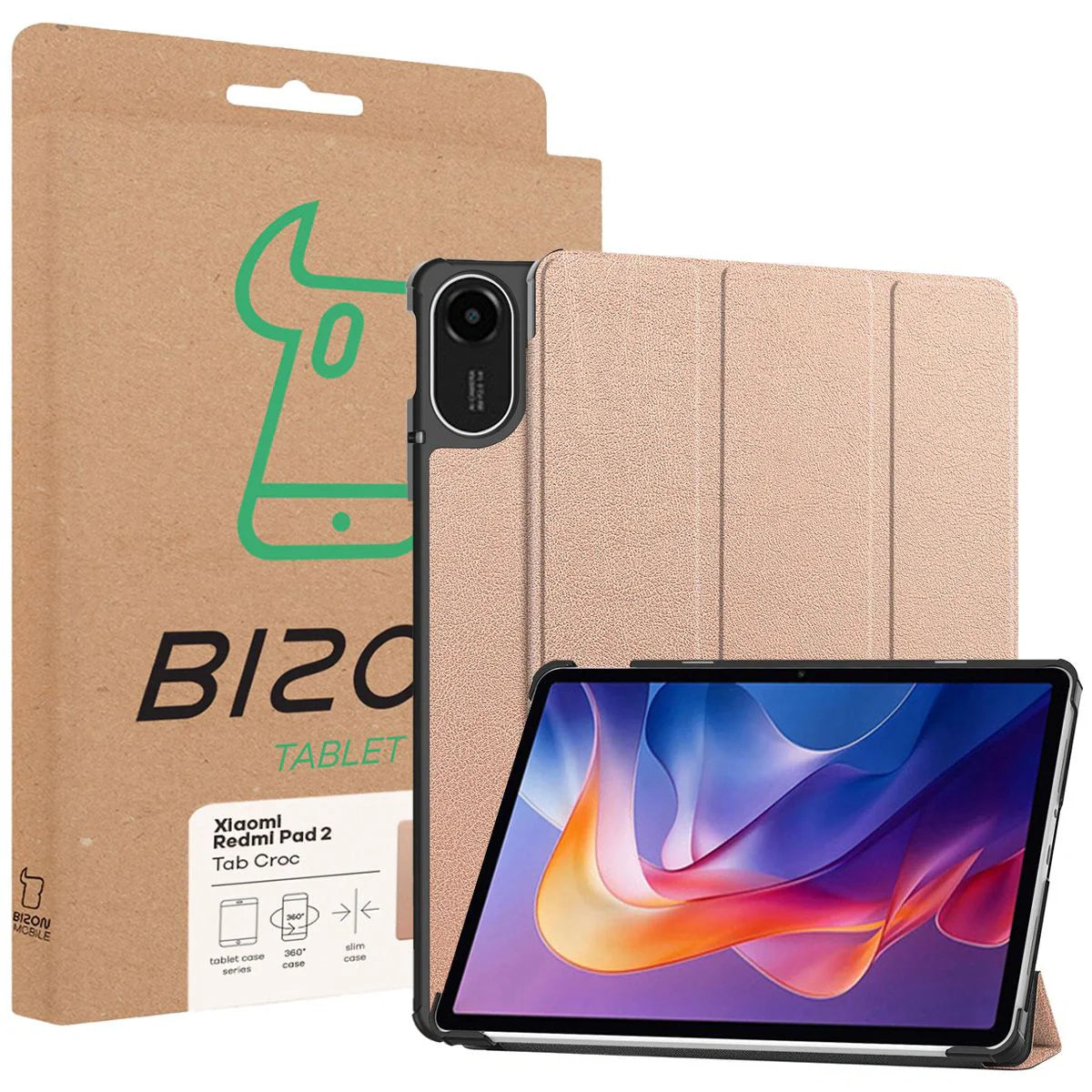Schutzhülle für Xiaomi Redmi Pad 2, Bizon Case Tab Croc, Rosegold