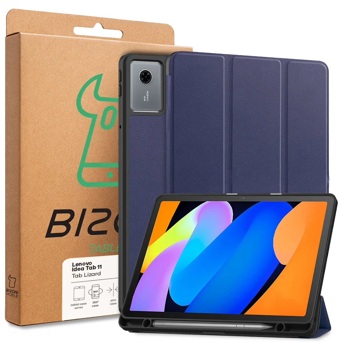 Schutzhülle mit Klappe für Lenovo Idea Tab 11, Bizon Case Tab Lizard, Dunkelblau