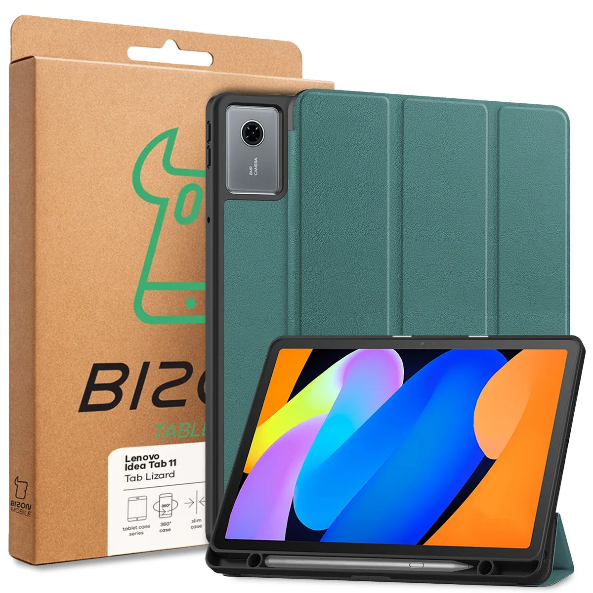 Schutzhülle mit Klappe für Lenovo Idea Tab 11, Bizon Case Tab Lizard, Dunkelgrün