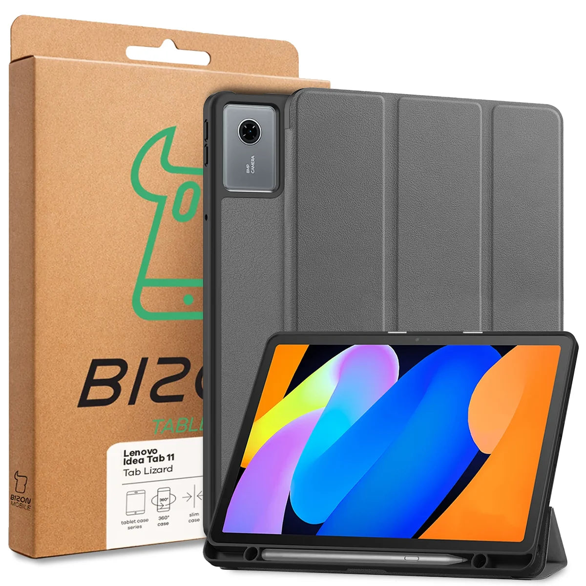 Schutzhülle mit Klappe für Lenovo Idea Tab 11, Bizon Case Tab Lizard, Grau