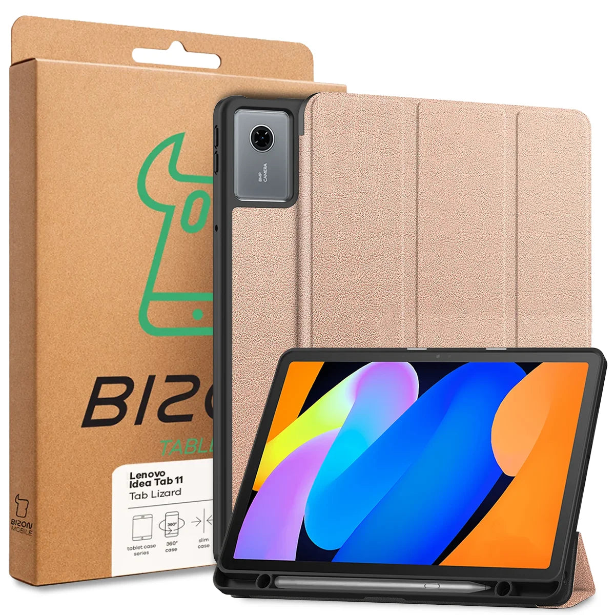Schutzhülle mit Klappe für Lenovo Idea Tab 11, Bizon Case Tab Lizard, Rosegold