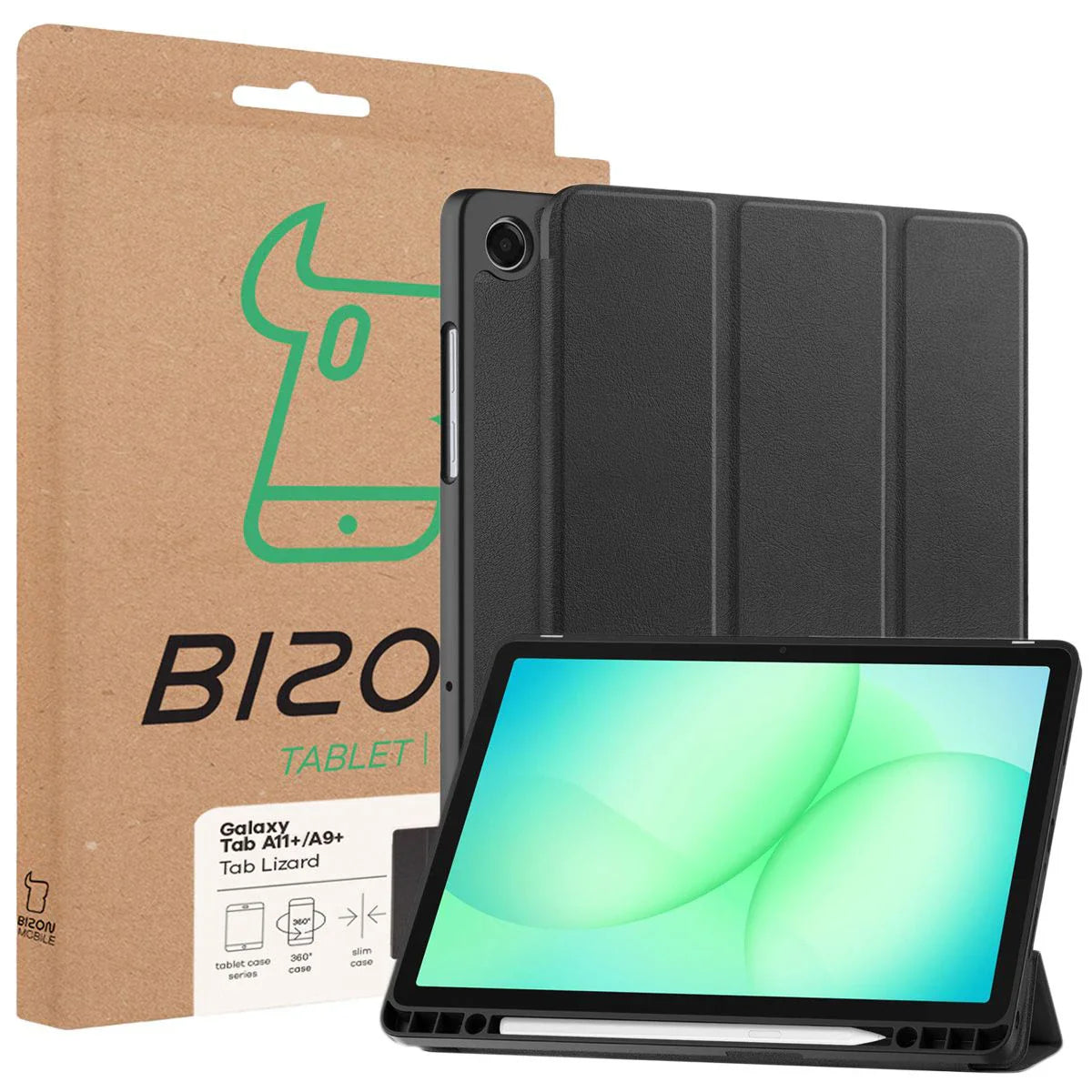 Schutzhülle mit Klappe für Galaxy Tab A11 Plus / A9 Plus, Bizon Case Tab Lizard, Schwarz