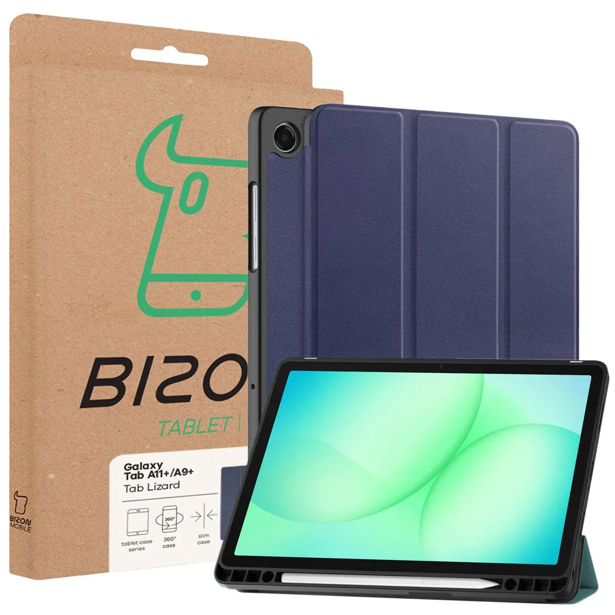Schutzhülle mit Klappe für Galaxy Tab A11 Plus / A9 Plus, Bizon Case Tab Lizard, Dunkelblau