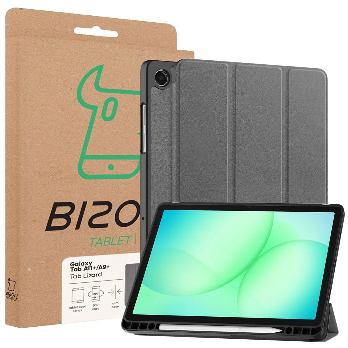 Schutzhülle mit Klappe für Galaxy Tab A11 Plus / A9 Plus, Bizon Case Tab Lizard, Grau