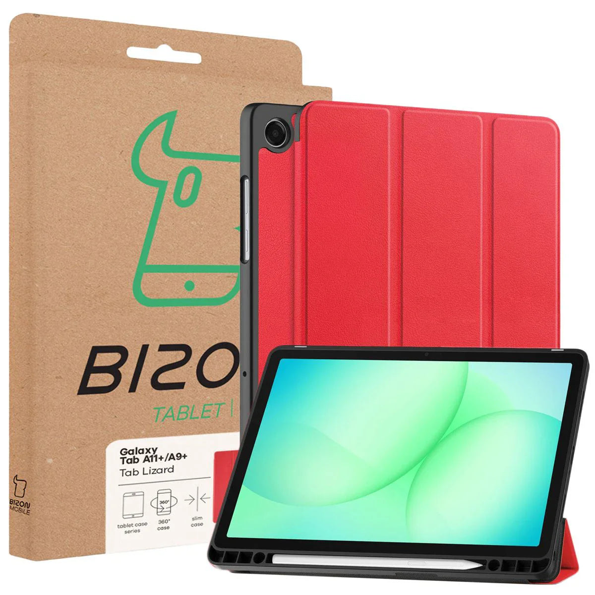 Schutzhülle mit Klappe für Galaxy Tab A11 Plus / A9 Plus, Bizon Case Tab Lizard, Rot