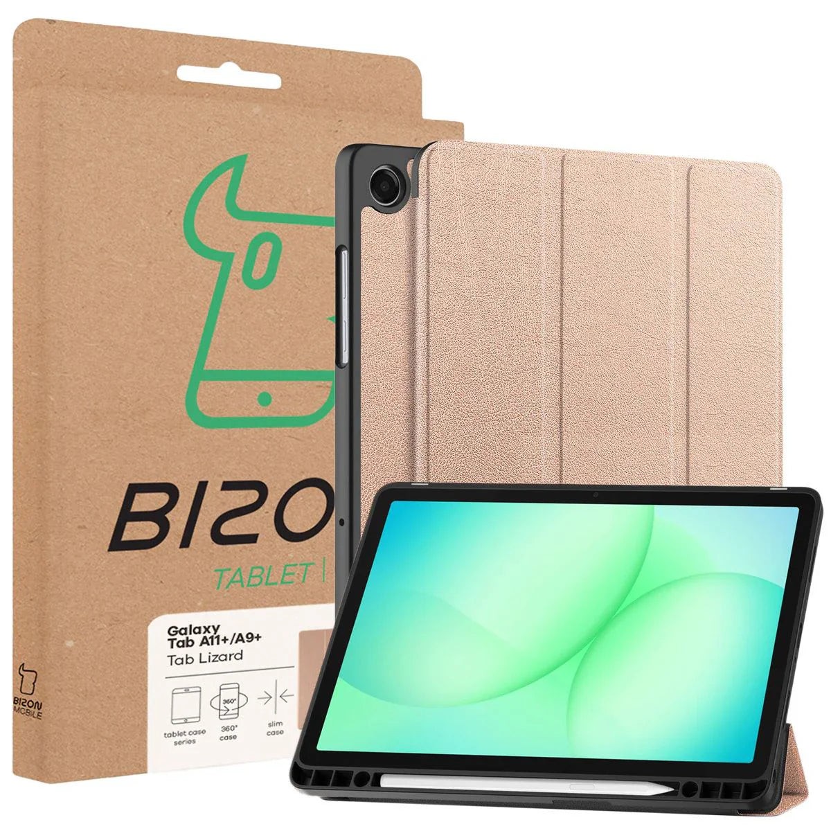 Schutzhülle mit Klappe für Galaxy Tab A11 Plus / A9 Plus, Bizon Case Tab Lizard, Rosegold