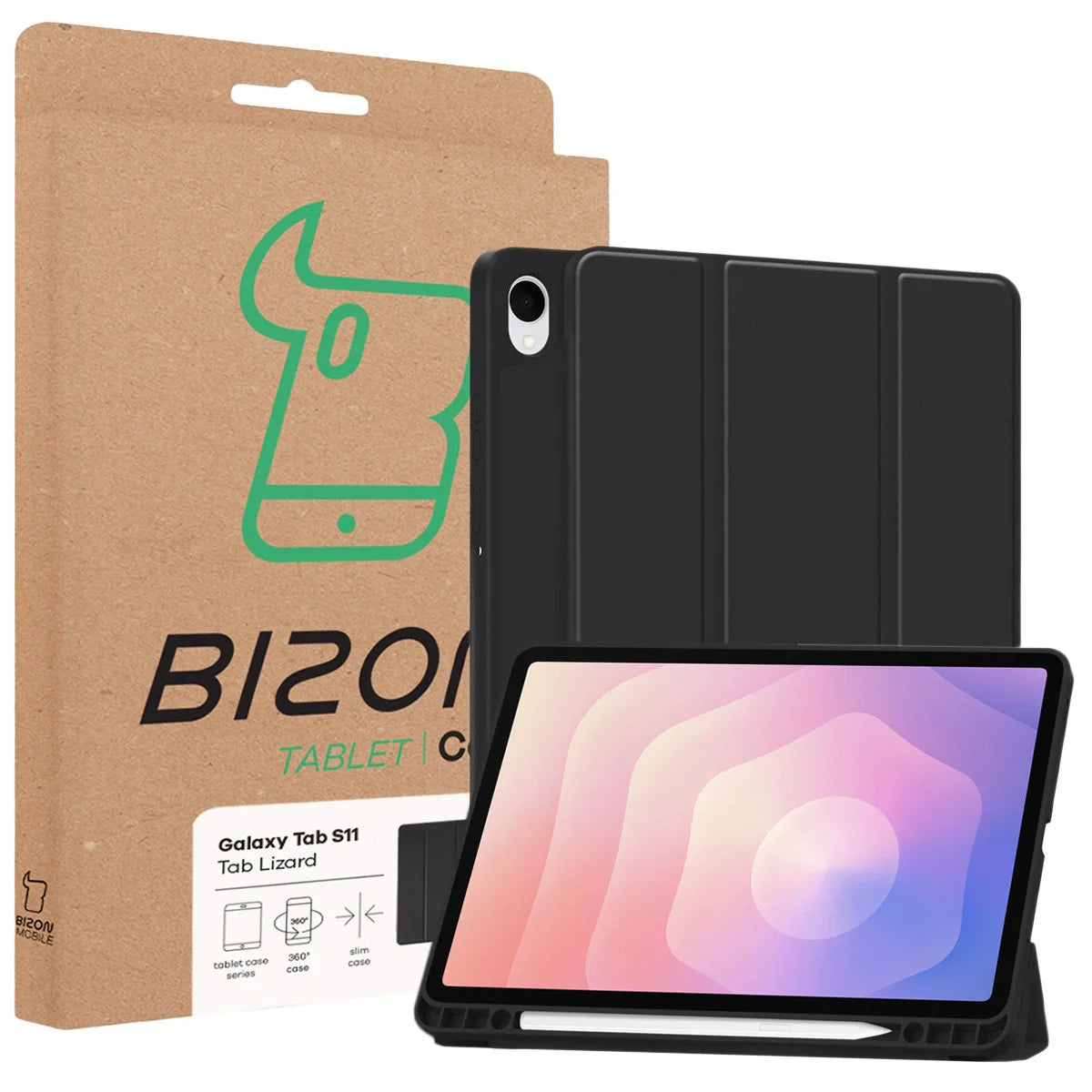 Schutzhülle mit Klappe für Galaxy Tab S11, Bizon Case Tab Lizard, Schwarz