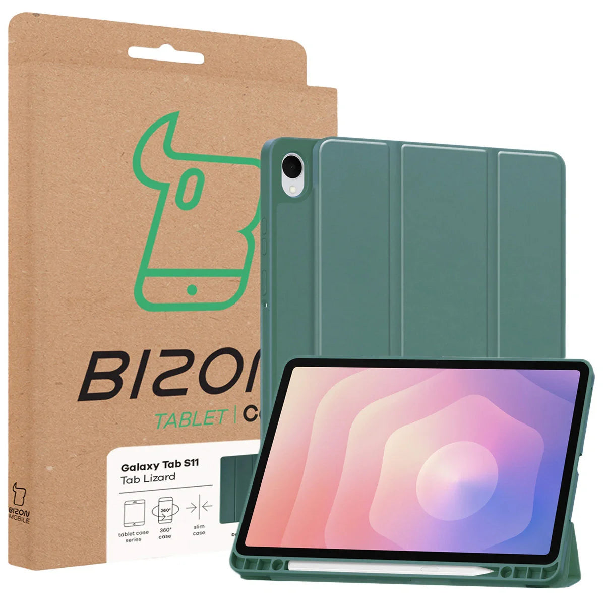 Schutzhülle mit Klappe für Galaxy Tab S11, Bizon Case Tab Lizard, Dunkelgrün