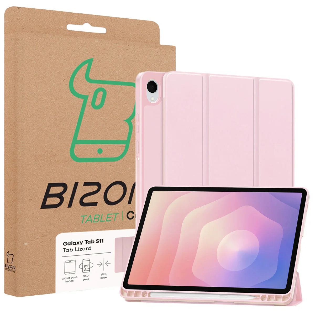 Schutzhülle mit Klappe für Galaxy Tab S11, Bizon Case Tab Lizard, Rosa