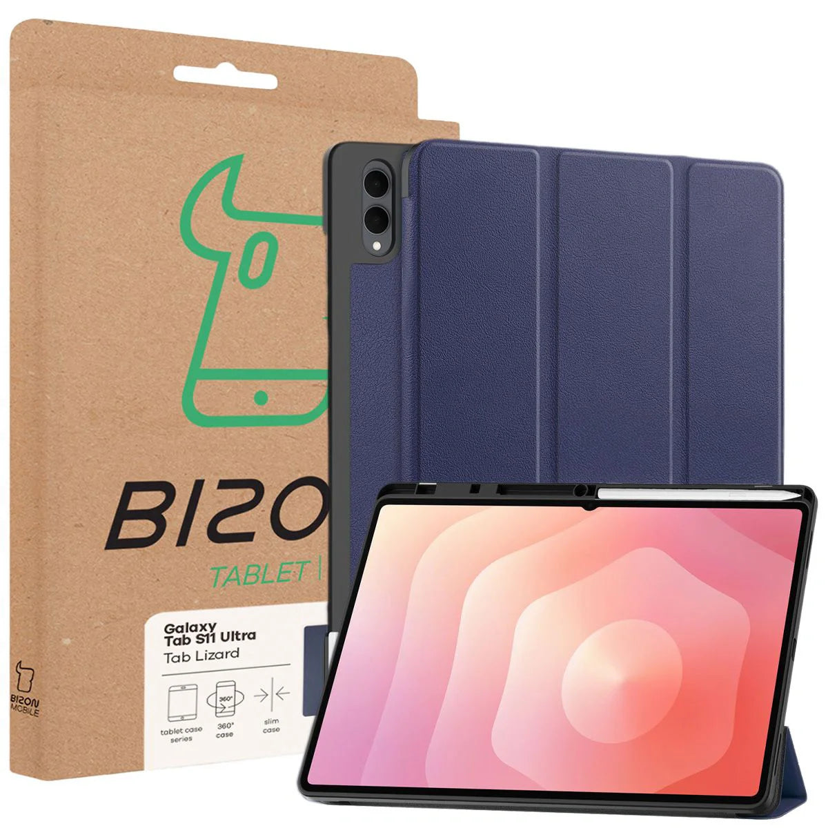 Schutzhülle mit Klappe für Galaxy Tab S11 Ultra, Bizon Case Tab Lizard, Dunkelblau
