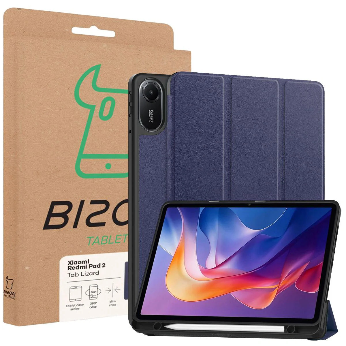 Schutzhülle mit Klappe für Xiaomi Redmi Pad 2, Bizon Case Tab Lizard, Dunkelblau