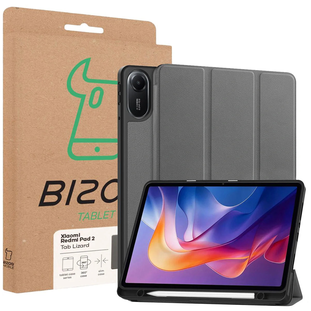 Schutzhülle mit Klappe für Xiaomi Redmi Pad 2, Bizon Case Tab Lizard, Grau