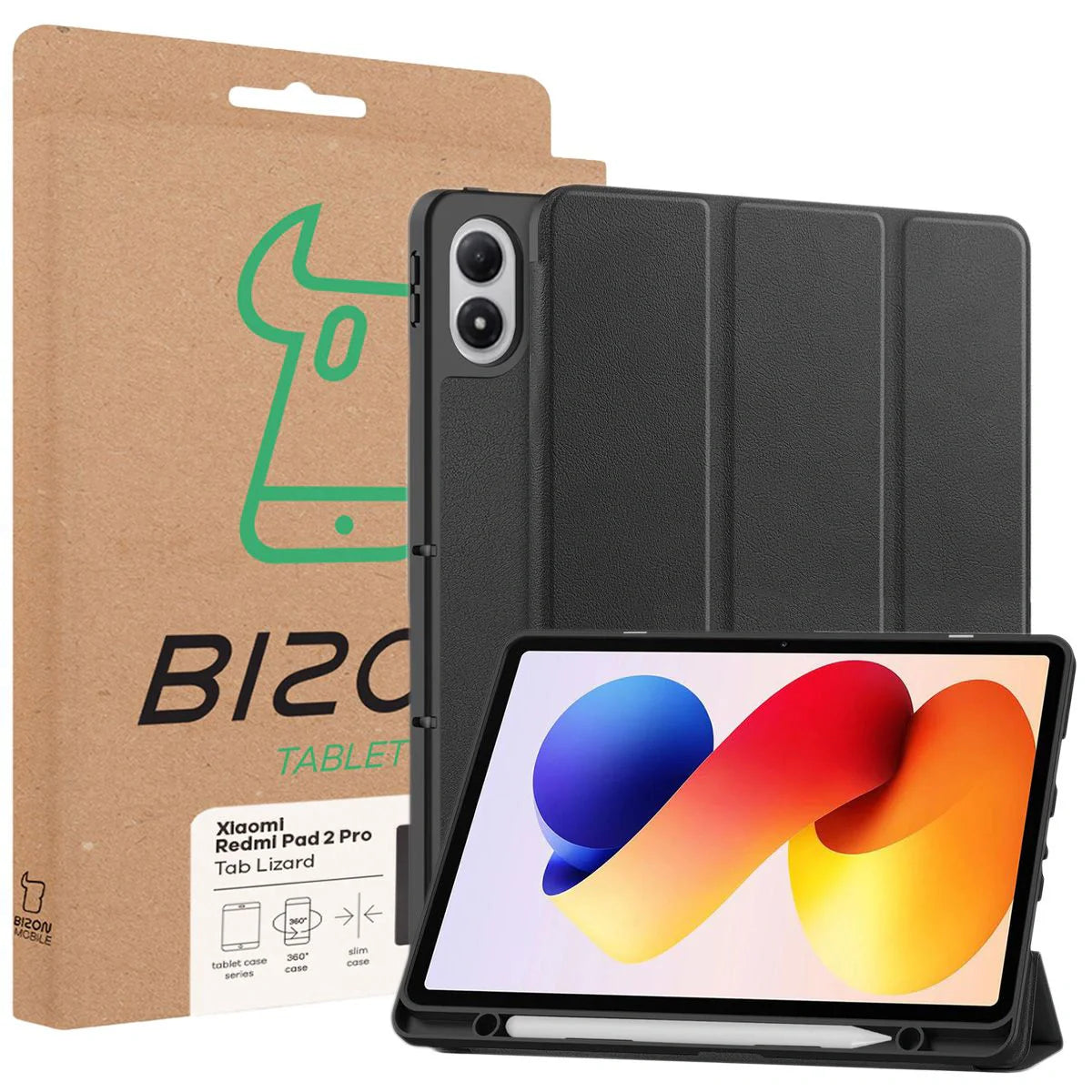 Schutzhülle mit Klappe für Xiaomi Redmi Pad 2 Pro, Bizon Case Tab Lizard, Schwarz