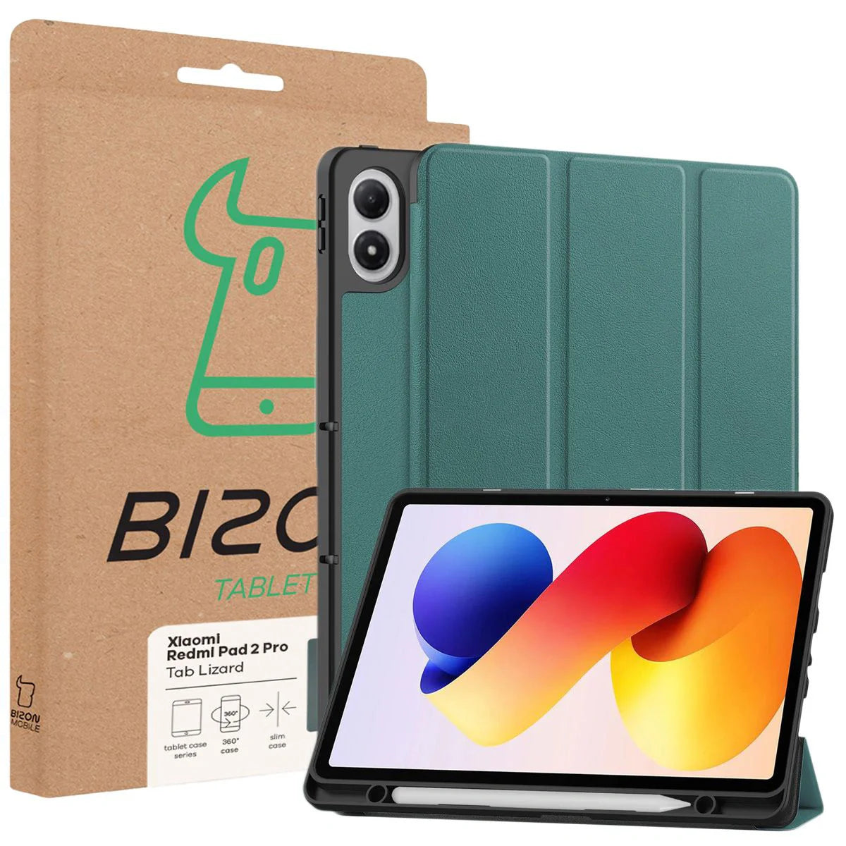 Schutzhülle mit Klappe für Xiaomi Redmi Pad 2 Pro, Bizon Case Tab Lizard, Dunkelgrün