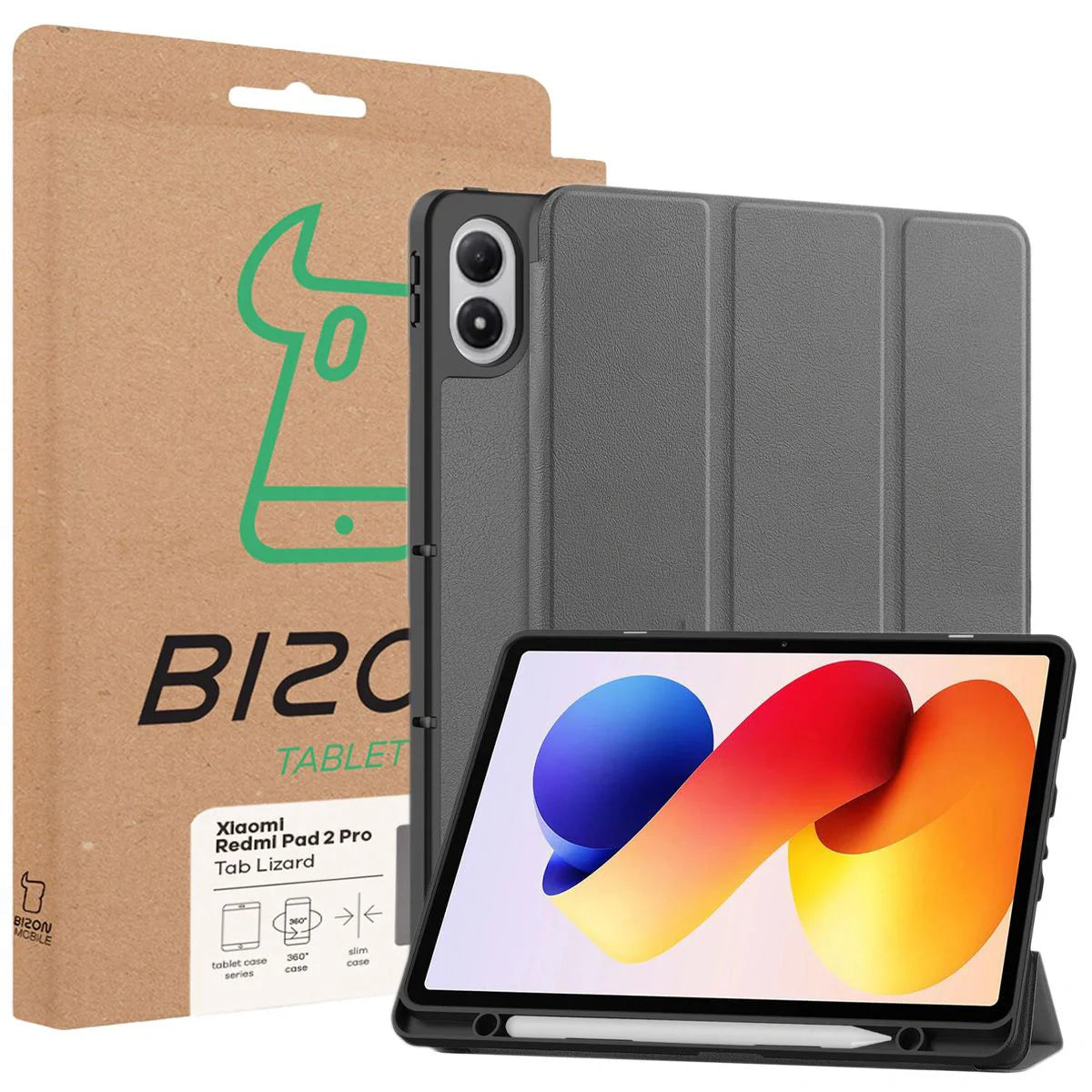 Schutzhülle mit Klappe für Xiaomi Redmi Pad 2 Pro, Bizon Case Tab Lizard, Grau