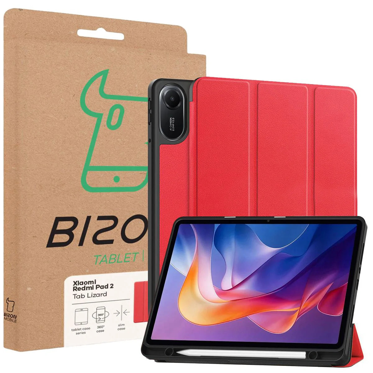 Schutzhülle mit Klappe für Xiaomi Redmi Pad 2, Bizon Case Tab Lizard, Rot