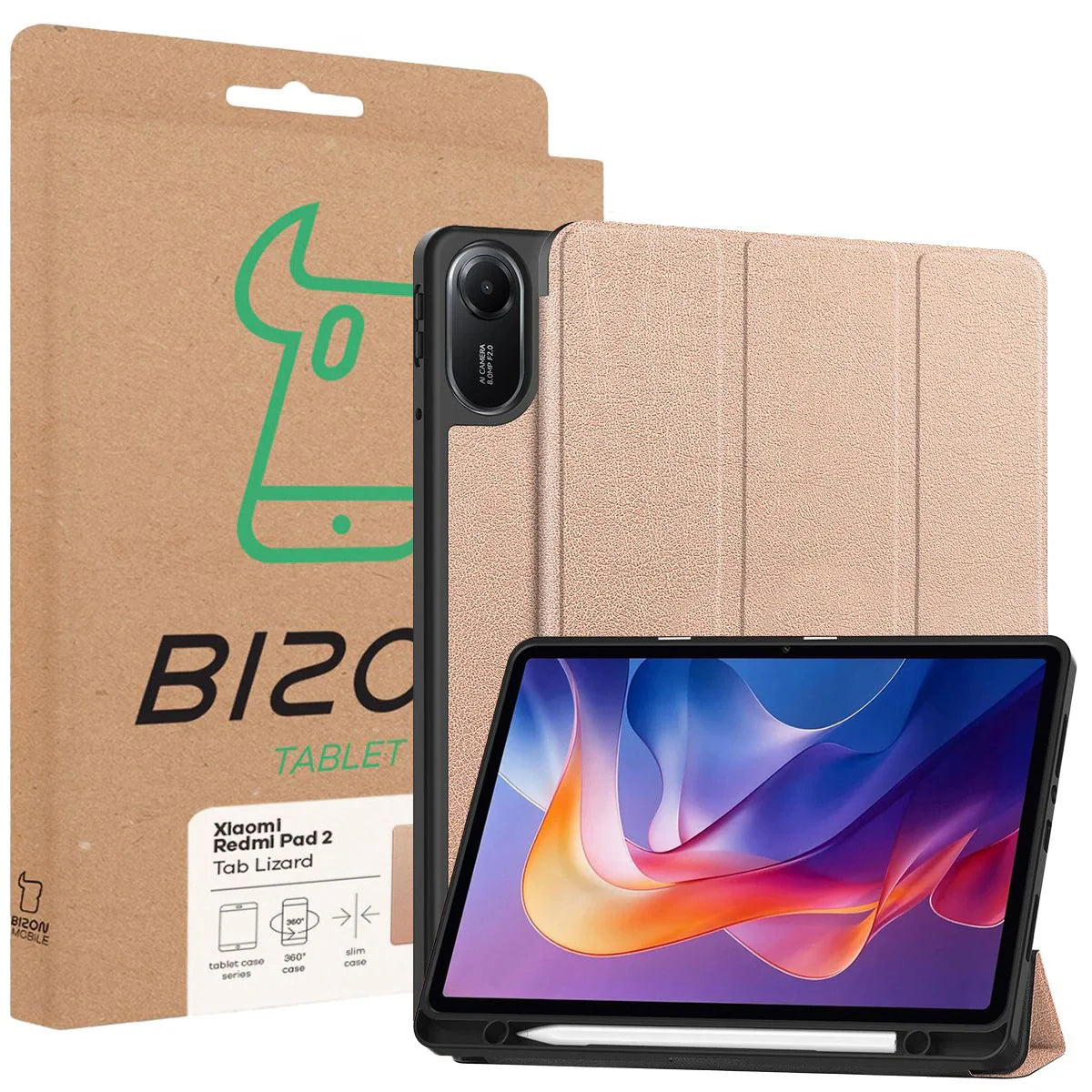 Schutzhülle mit Klappe für Xiaomi Redmi Pad 2, Bizon Case Tab Lizard, Rosegold