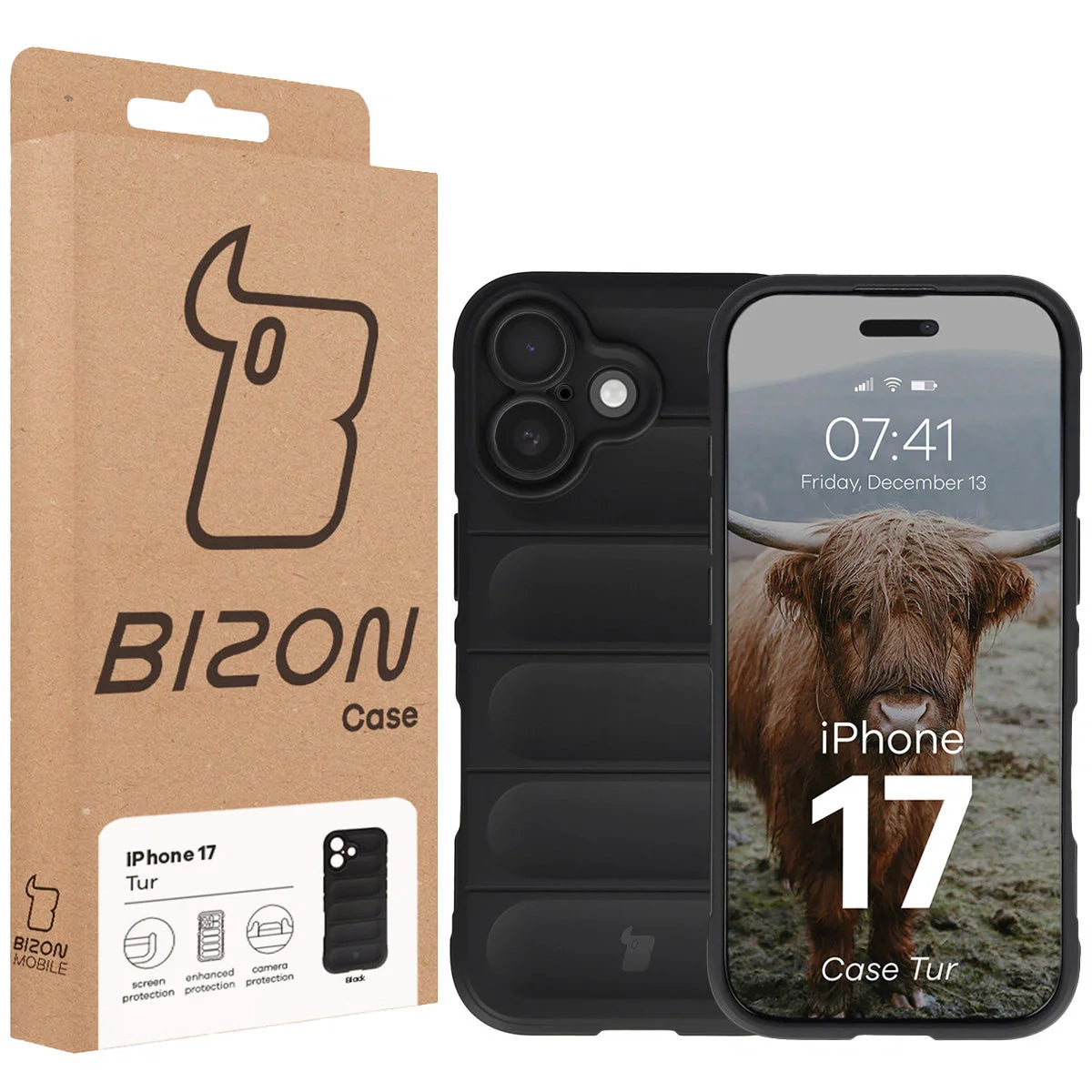 Robuste Handyhülle für iPhone 17, Bizon Case Tur, Schwarz