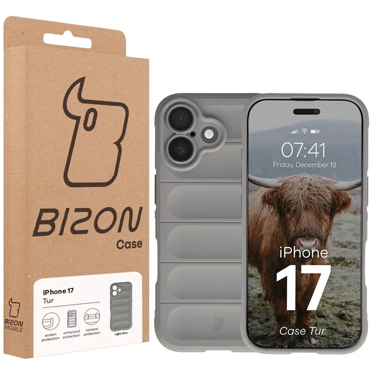 Robuste Handyhülle für iPhone 17, Bizon Case Tur, Hellgrau