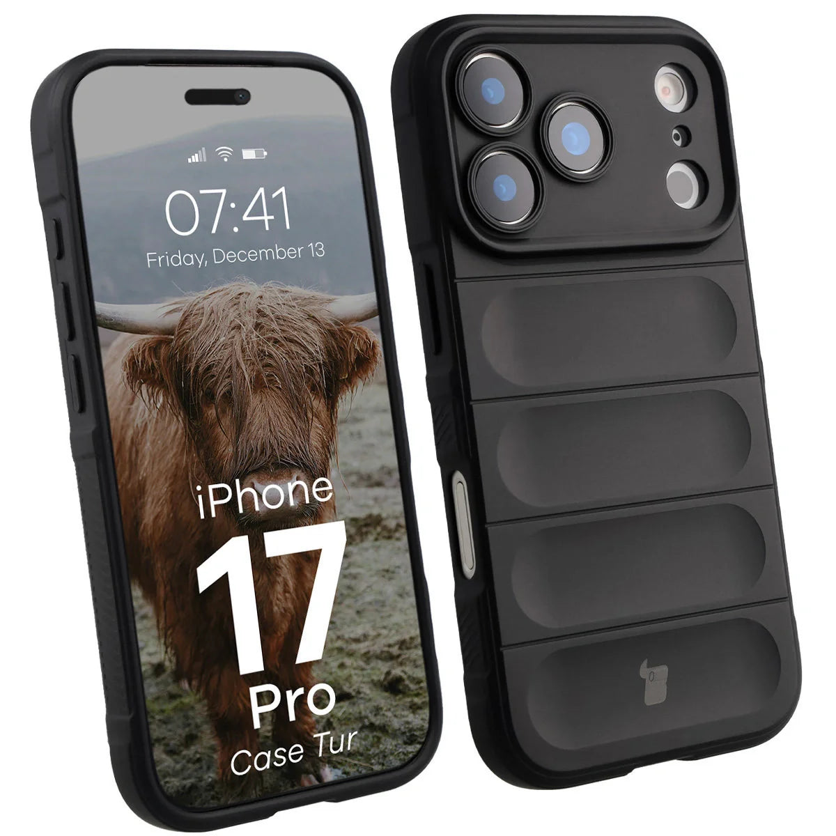 Robuste Handyhülle für iPhone 17 Pro, Bizon Case Tur, Schwarz