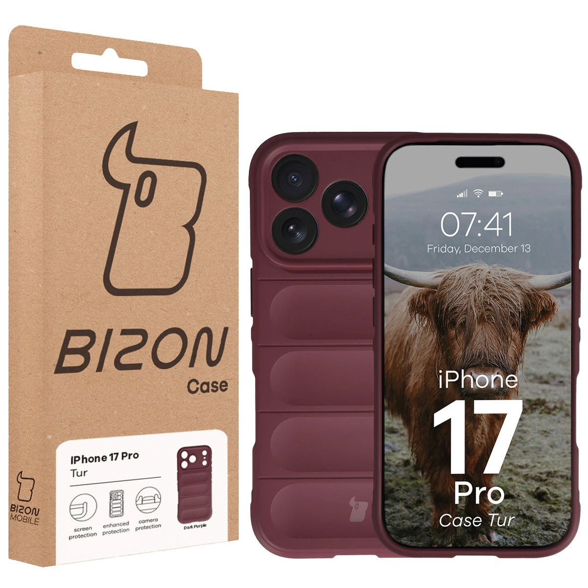 Robuste Handyhülle für iPhone 17 Pro, Bizon Case Tur, Burgunderrot