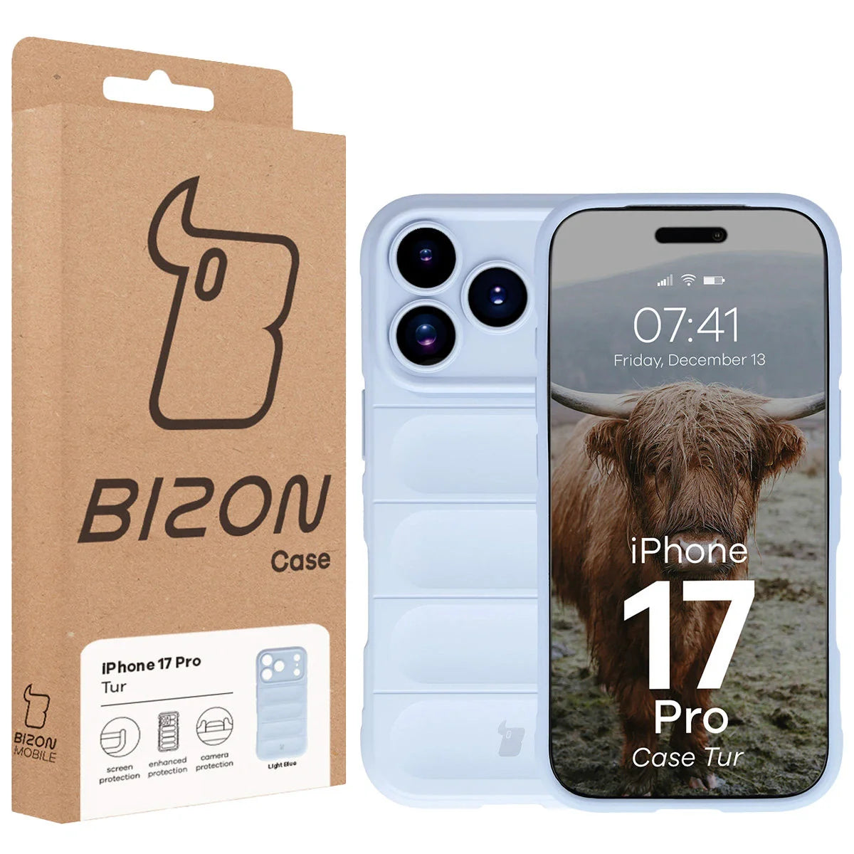 Robuste Handyhülle für iPhone 17 Pro, Bizon Case Tur, Hellblau