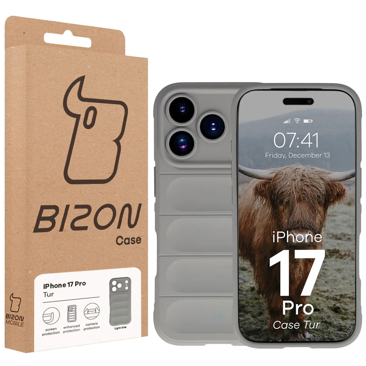 Robuste Handyhülle für iPhone 17 Pro, Bizon Case Tur, Hellgrau