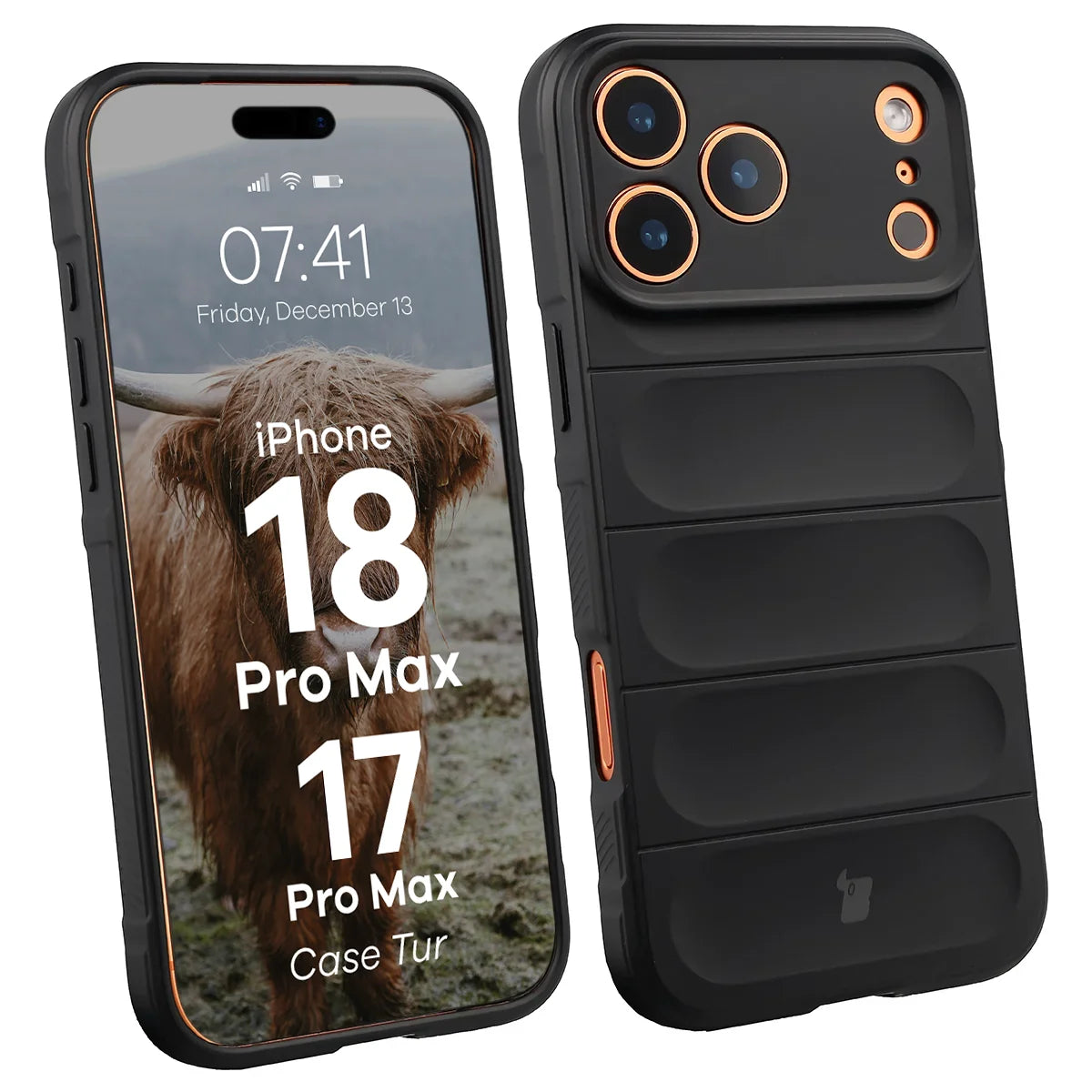 Robuste Handyhülle für iPhone 18 Pro Max / 17 Pro Max, Bizon Case Tur, Schwarz