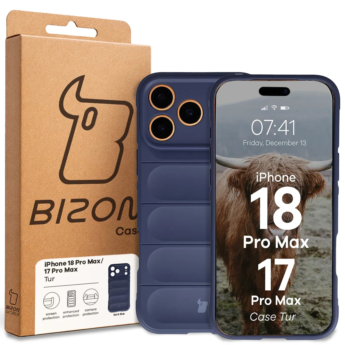 Robuste Handyhülle für iPhone 18 Pro Max / 17 Pro Max, Bizon Case Tur, Dunkelblau