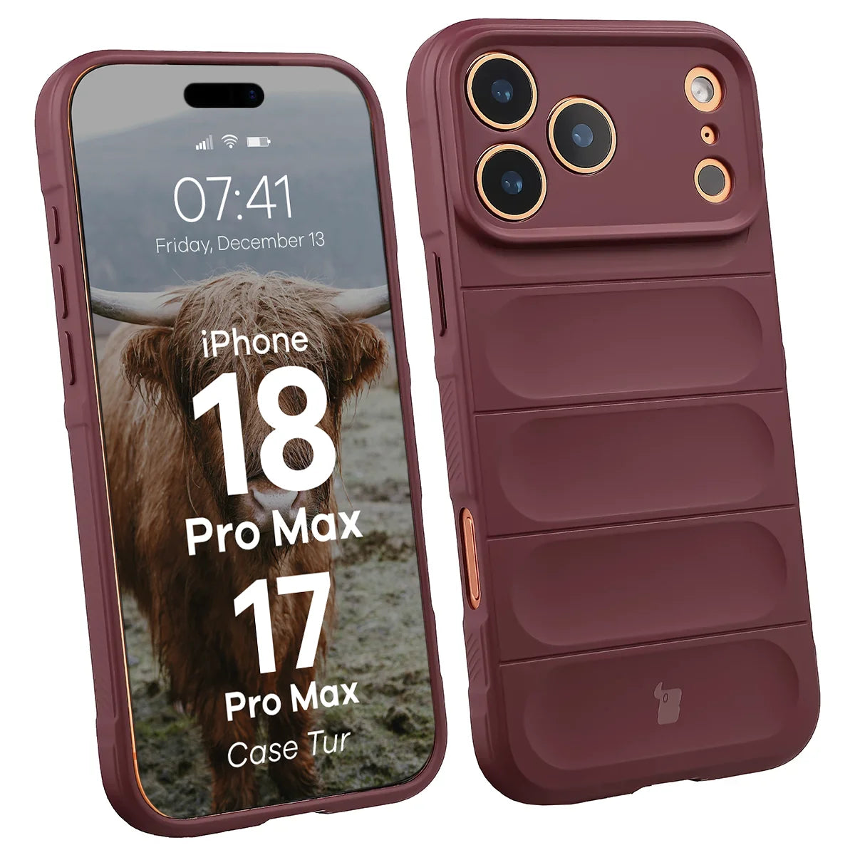 Robuste Handyhülle für iPhone 18 Pro Max / 17 Pro Max, Bizon Case Tur, Burgunderrot