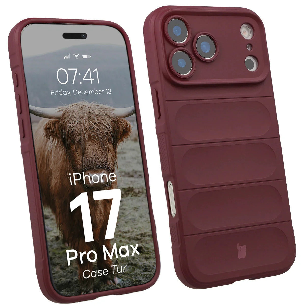 Robuste Handyhülle für iPhone 17 Pro Max, Bizon Case Tur, Burgunderrot