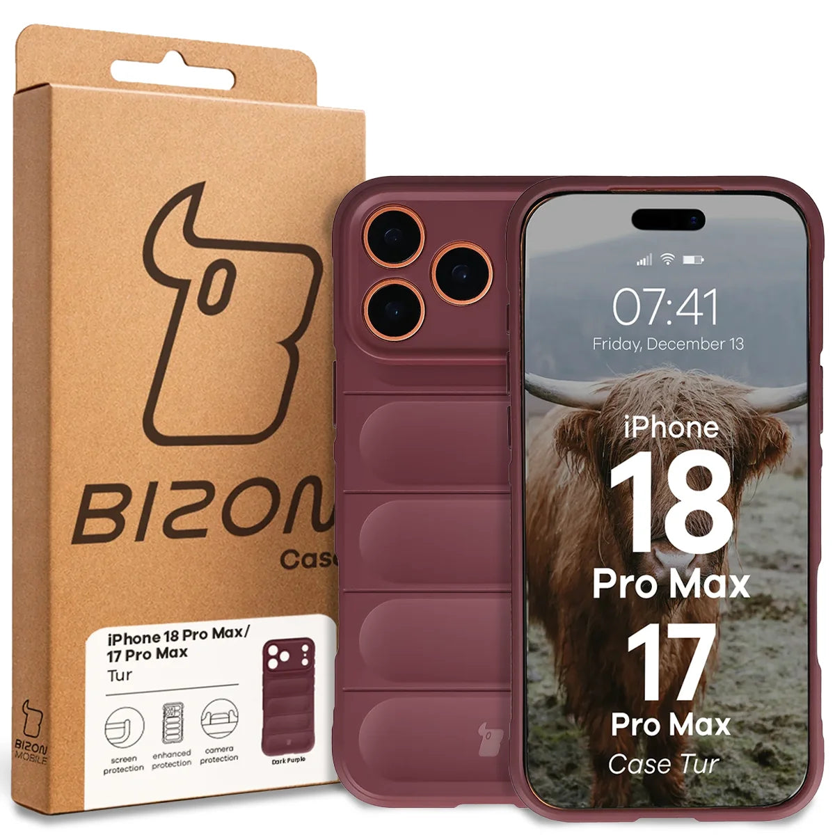 Robuste Handyhülle für iPhone 18 Pro Max / 17 Pro Max, Bizon Case Tur, Burgunderrot