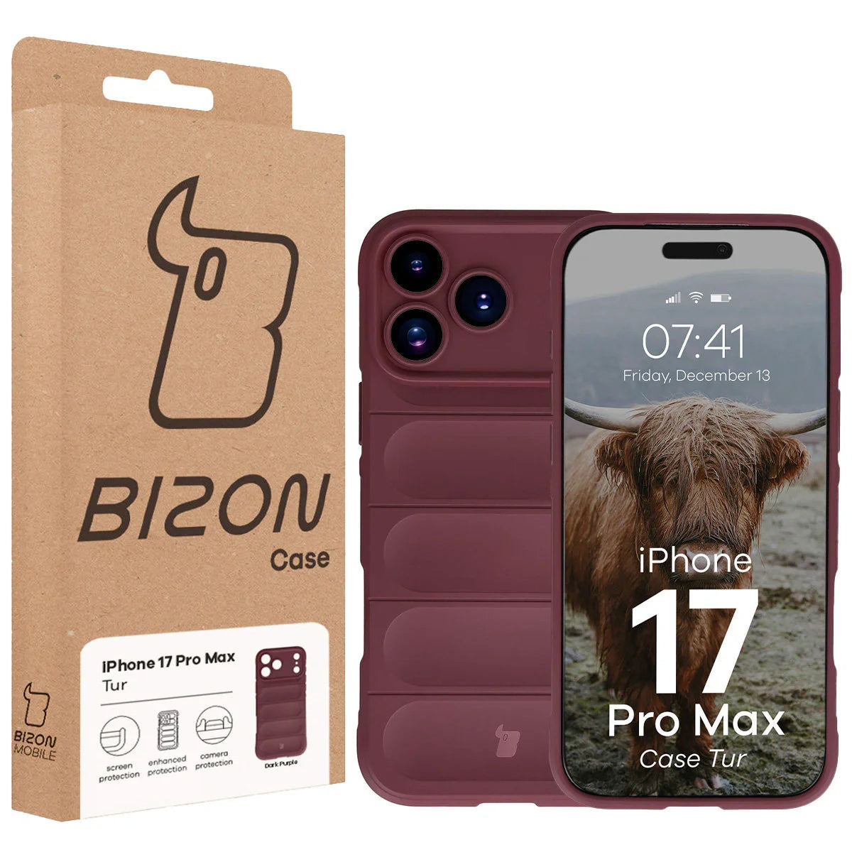 Robuste Handyhülle für iPhone 17 Pro Max, Bizon Case Tur, Burgunderrot
