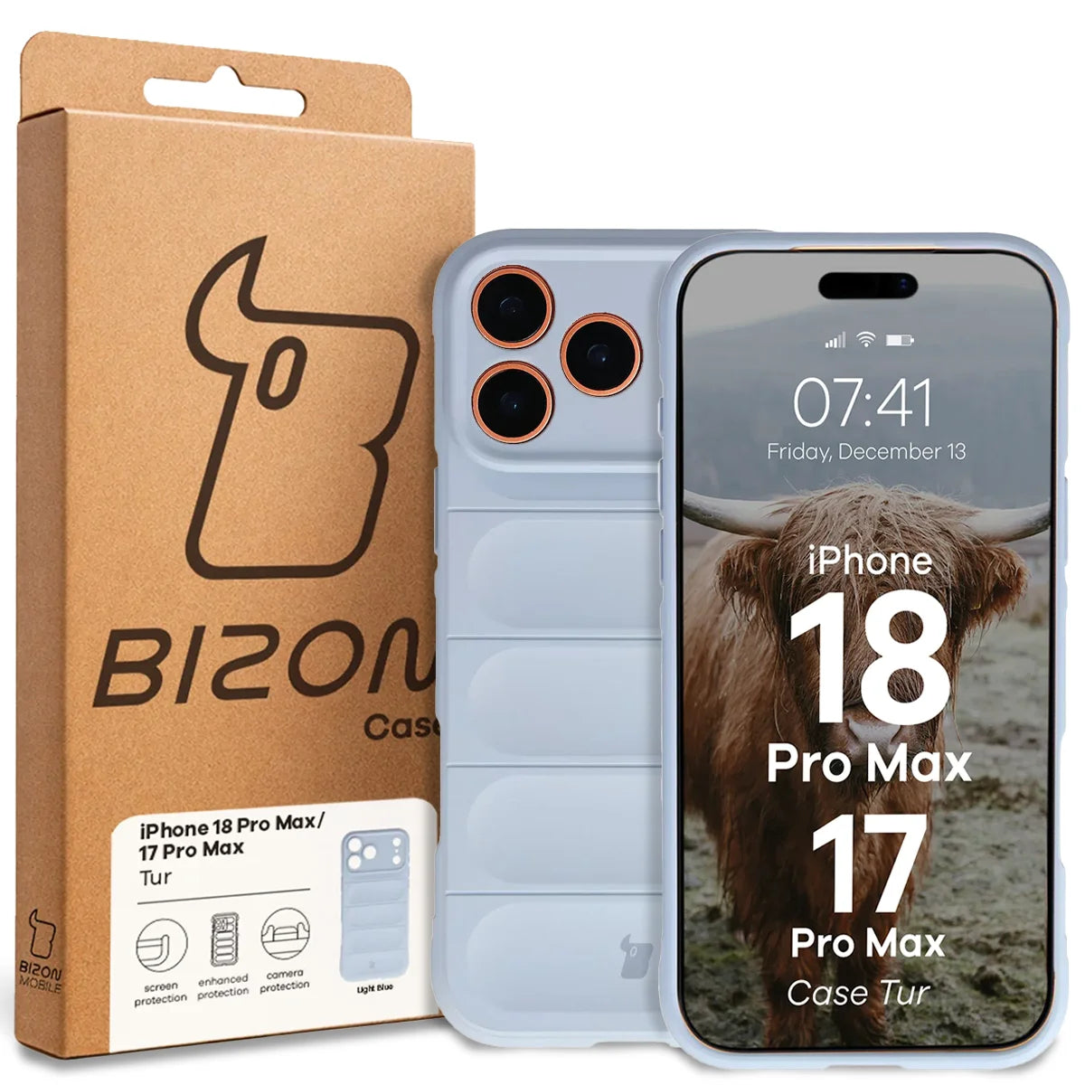 Robuste Handyhülle für iPhone 18 Pro Max / 17 Pro Max, Bizon Case Tur, Hellblau