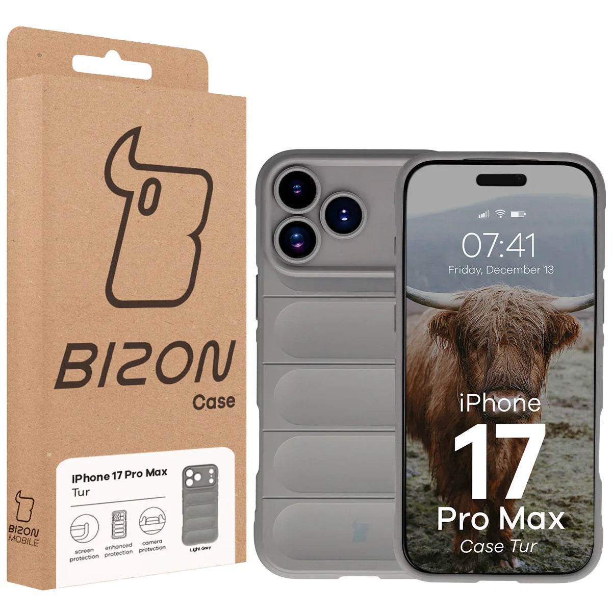 Robuste Handyhülle für iPhone 17 Pro Max, Bizon Case Tur, Hellgrau
