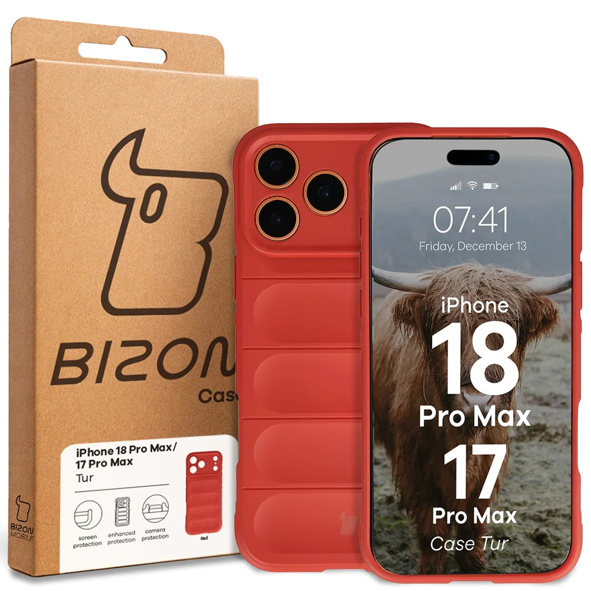 Robuste Handyhülle für iPhone 18 Pro Max / 17 Pro Max, Bizon Case Tur, Rot