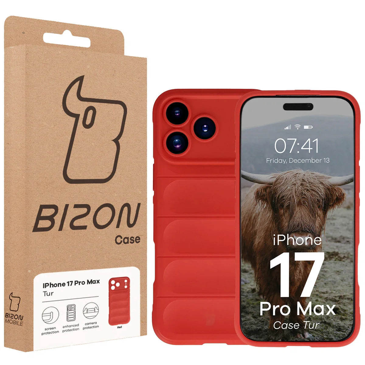 Robuste Handyhülle für iPhone 17 Pro Max, Bizon Case Tur, Rot