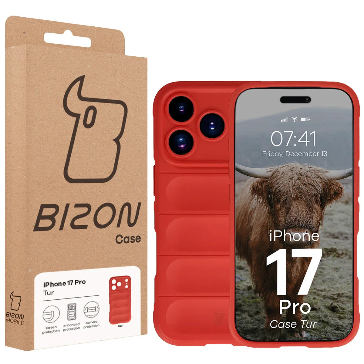 Robuste Handyhülle für iPhone 17 Pro, Bizon Case Tur, Rot