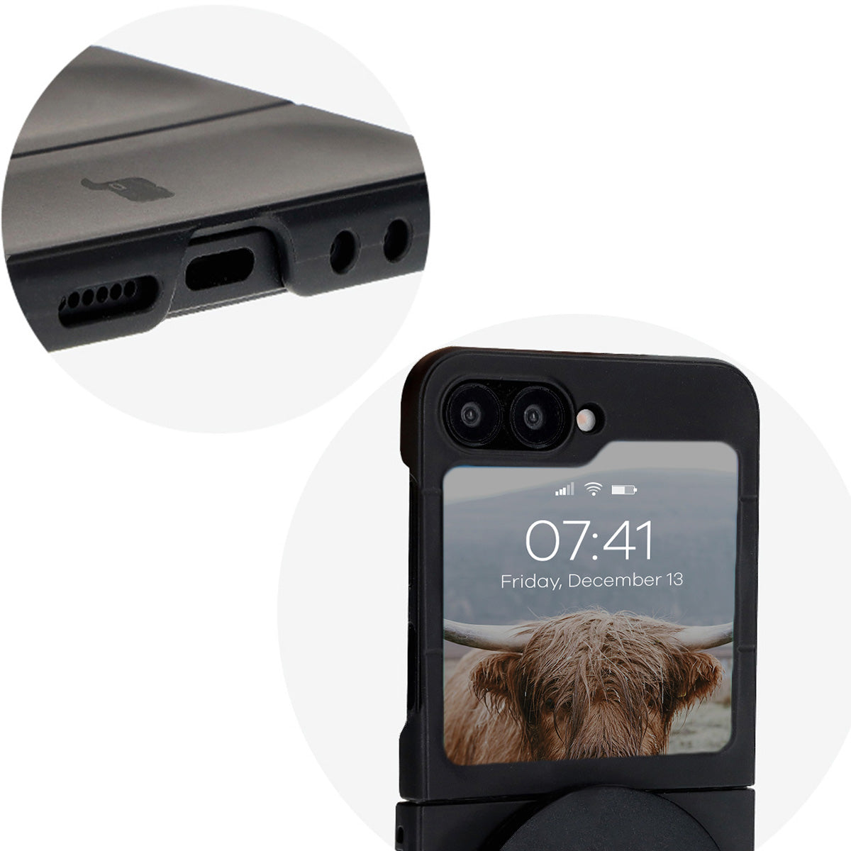 Robuste Handyhülle für Galaxy Z Flip7 FE / Z Flip6, Bizon Case Tur, Schwarz