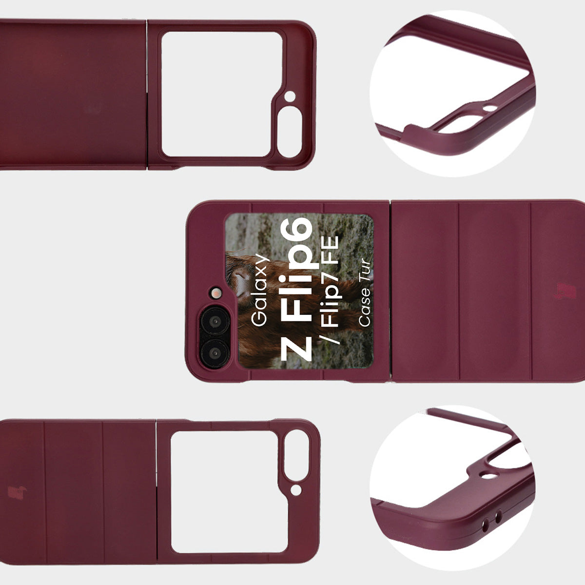 Robuste Handyhülle für Galaxy Z Flip7 FE / Z Flip6, Bizon Case Tur, Burgunderrot