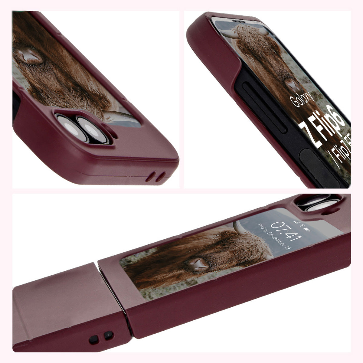 Robuste Handyhülle für Galaxy Z Flip7 FE / Z Flip6, Bizon Case Tur, Burgunderrot