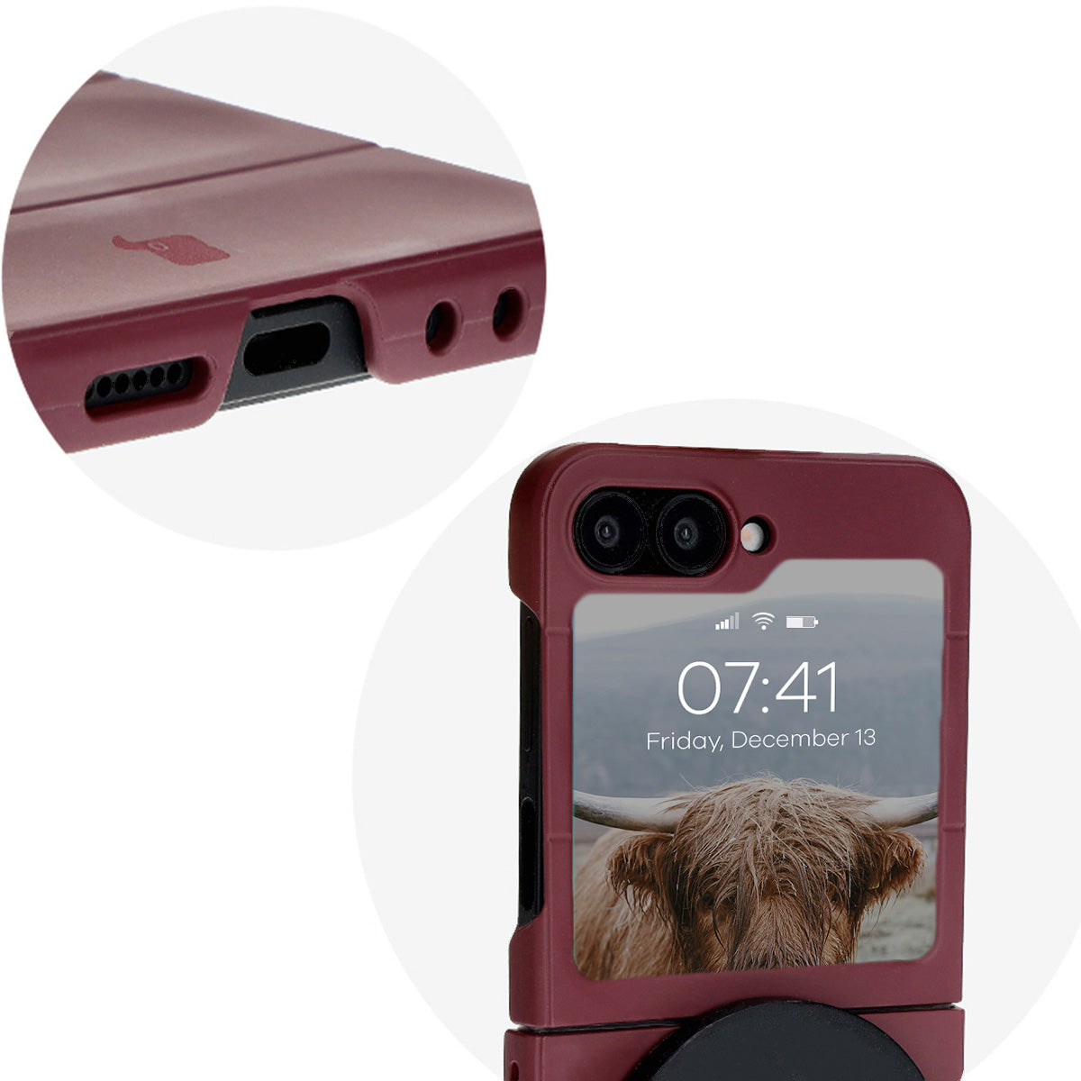 Robuste Handyhülle für Galaxy Z Flip7 FE / Z Flip6, Bizon Case Tur, Burgunderrot